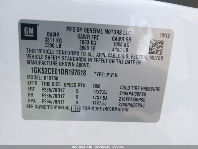 Photo 8 VIN: 1GKS2CE01DR197618 - GMC YUKON 