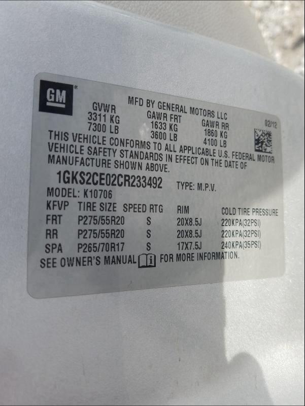 Photo 9 VIN: 1GKS2CE02CR233492 - GMC YUKON SLT 