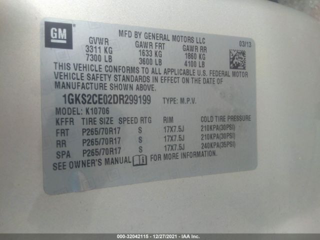 Photo 8 VIN: 1GKS2CE02DR299199 - GMC YUKON 