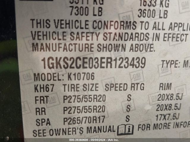 Photo 8 VIN: 1GKS2CE03ER123439 - GMC YUKON 