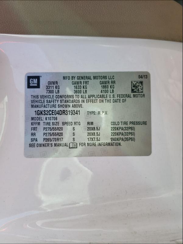 Photo 9 VIN: 1GKS2CE04DR319341 - GMC YUKON SLT 