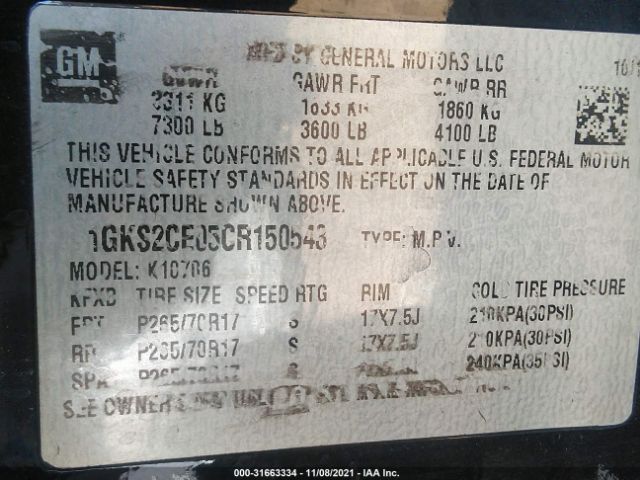 Photo 8 VIN: 1GKS2CE05CR150543 - GMC YUKON 