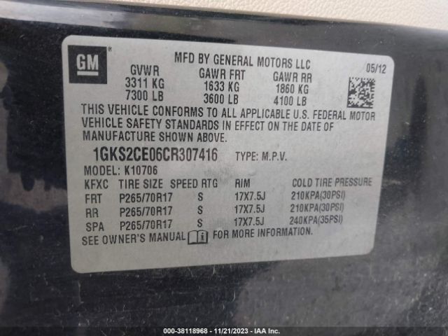 Photo 8 VIN: 1GKS2CE06CR307416 - GMC YUKON 