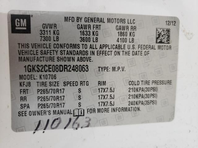 Photo 9 VIN: 1GKS2CE08DR248063 - GMC YUKON SLT 