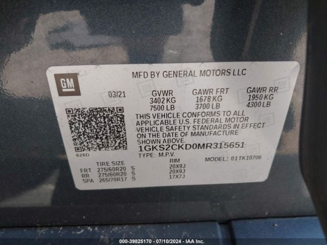 Photo 8 VIN: 1GKS2CKD0MR315651 - GMC YUKON 