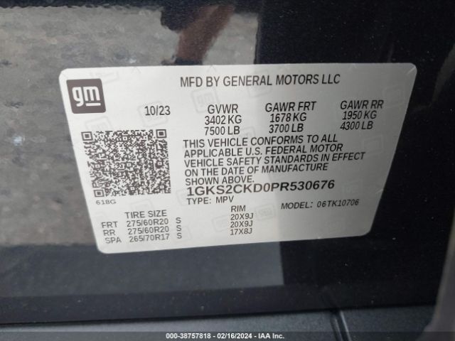 Photo 8 VIN: 1GKS2CKD0PR530676 - GMC YUKON 