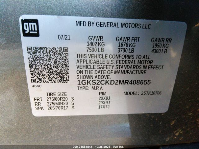 Photo 8 VIN: 1GKS2CKD2MR408655 - GMC YUKON 