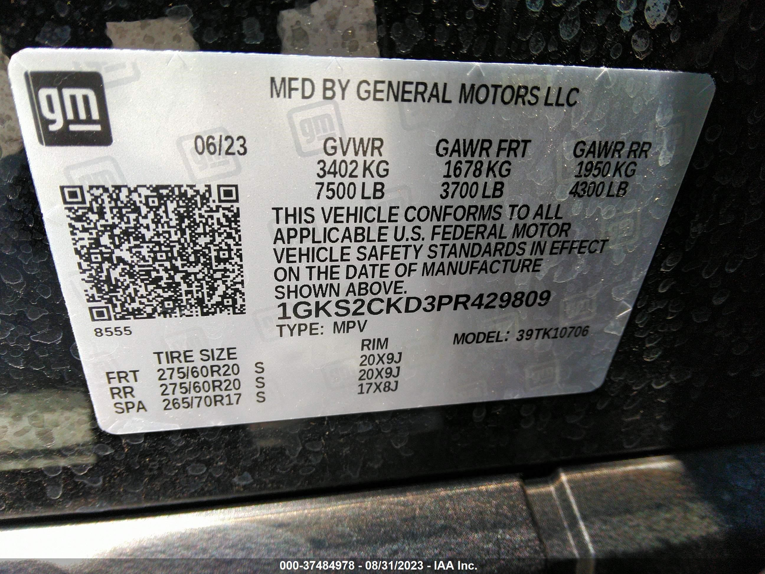 Photo 8 VIN: 1GKS2CKD3PR429809 - GMC YUKON 