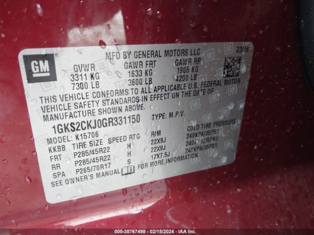 Photo 8 VIN: 1GKS2CKJ0GR331150 - GMC YUKON 