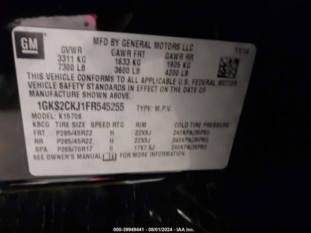 Photo 8 VIN: 1GKS2CKJ1FR545255 - GMC YUKON 