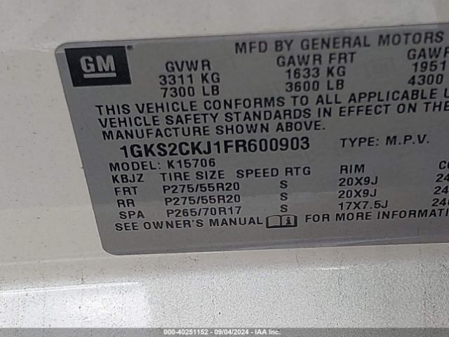 Photo 8 VIN: 1GKS2CKJ1FR600903 - GMC YUKON 