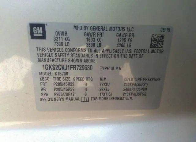 Photo 8 VIN: 1GKS2CKJ1FR729630 - GMC YUKON 