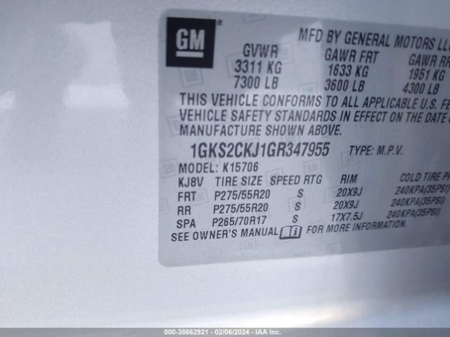 Photo 8 VIN: 1GKS2CKJ1GR347955 - GMC YUKON 