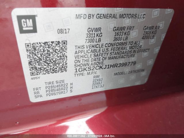 Photo 8 VIN: 1GKS2CKJ1HR399779 - GMC YUKON 