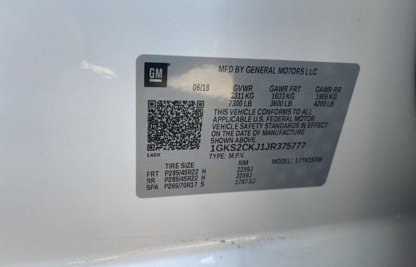 Photo 9 VIN: 1GKS2CKJ1JR375777 - GMC YUKON DENA 