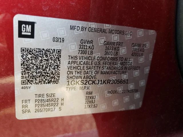 Photo 12 VIN: 1GKS2CKJ1KR305651 - GMC YUKON DENA 