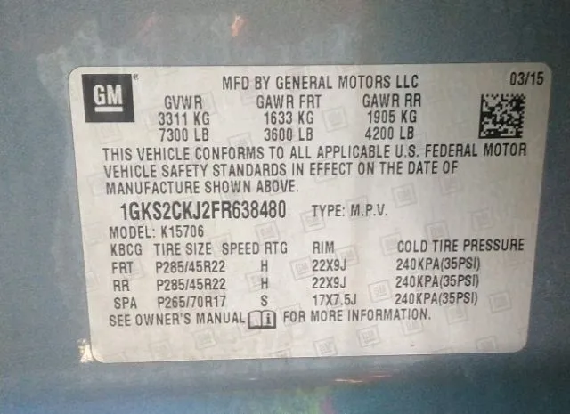 Photo 8 VIN: 1GKS2CKJ2FR638480 - GMC YUKON 