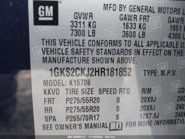 Photo 8 VIN: 1GKS2CKJ2HR181852 - GMC YUKON 