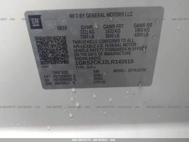 Photo 8 VIN: 1GKS2CKJ2LR143515 - GMC YUKON 