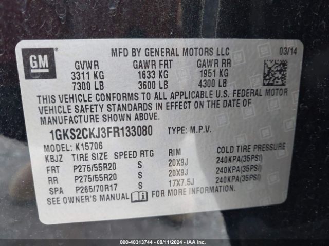 Photo 8 VIN: 1GKS2CKJ3FR133080 - GMC YUKON 