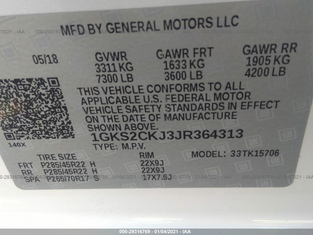 Photo 8 VIN: 1GKS2CKJ3JR364313 - GMC YUKON 