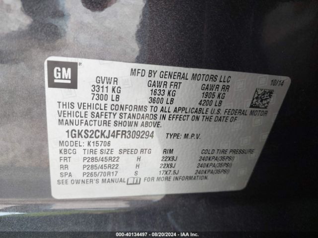 Photo 8 VIN: 1GKS2CKJ4FR309294 - GMC YUKON 