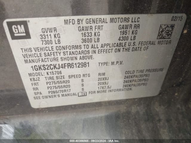 Photo 8 VIN: 1GKS2CKJ4FR612981 - GMC YUKON 