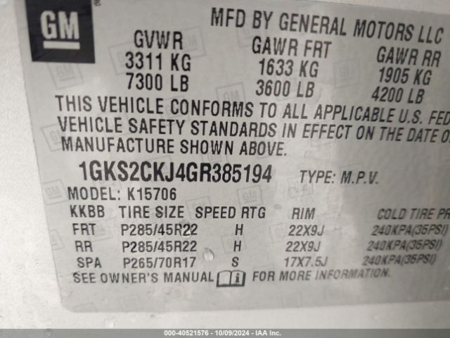 Photo 8 VIN: 1GKS2CKJ4GR385194 - GMC YUKON 