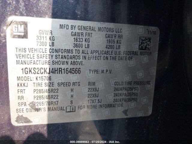 Photo 8 VIN: 1GKS2CKJ4HR164566 - GMC YUKON 