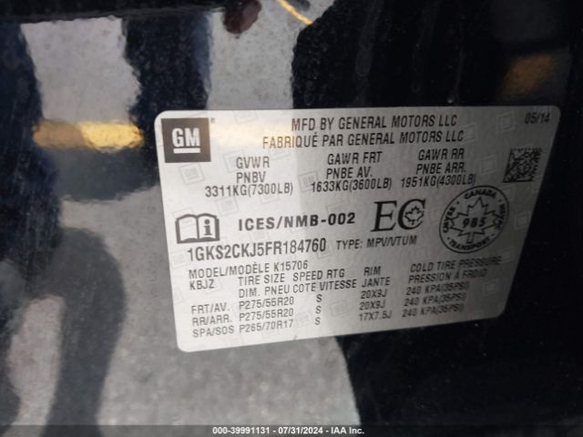 Photo 8 VIN: 1GKS2CKJ5FR184760 - GMC YUKON 