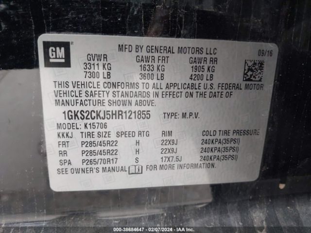 Photo 8 VIN: 1GKS2CKJ5HR121855 - GMC YUKON 