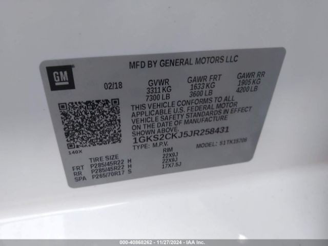 Photo 8 VIN: 1GKS2CKJ5JR258431 - GMC YUKON 