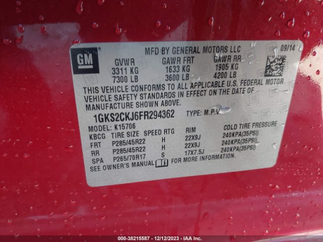 Photo 8 VIN: 1GKS2CKJ6FR294362 - GMC YUKON 