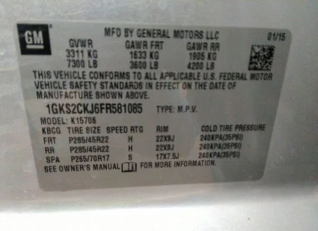 Photo 8 VIN: 1GKS2CKJ6FR581085 - GMC YUKON 