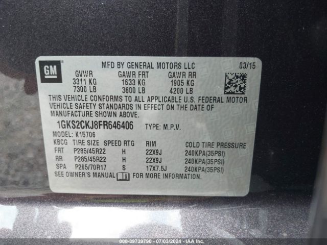 Photo 8 VIN: 1GKS2CKJ8FR646406 - GMC YUKON 