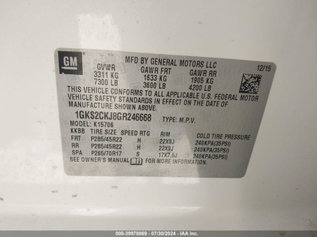 Photo 8 VIN: 1GKS2CKJ8GR246668 - GMC YUKON 