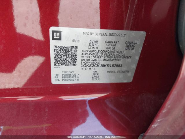 Photo 8 VIN: 1GKS2CKJ8KR162553 - GMC YUKON 