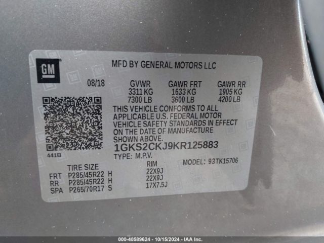 Photo 8 VIN: 1GKS2CKJ9KR125883 - GMC YUKON 