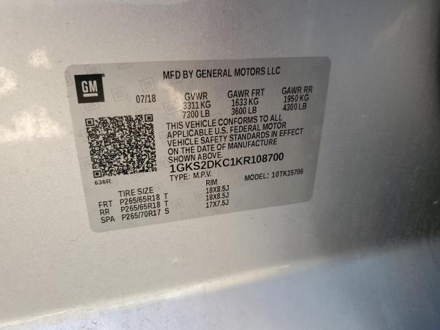 Photo 12 VIN: 1GKS2DKC1KR108700 - GMC YUKON SLT 