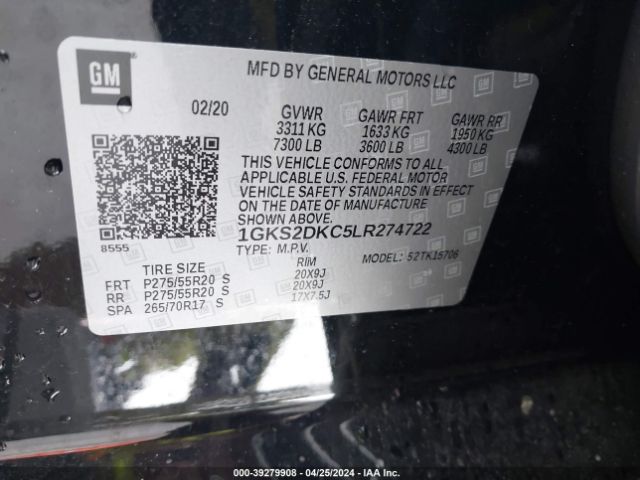 Photo 8 VIN: 1GKS2DKC5LR274722 - GMC YUKON 