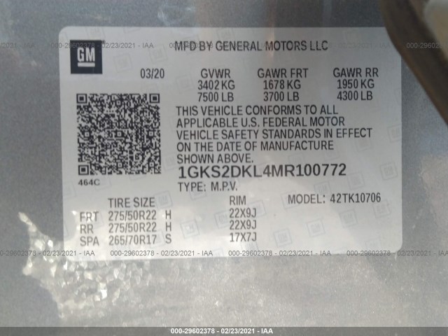 Photo 8 VIN: 1GKS2DKL4MR100772 - GMC YUKON 