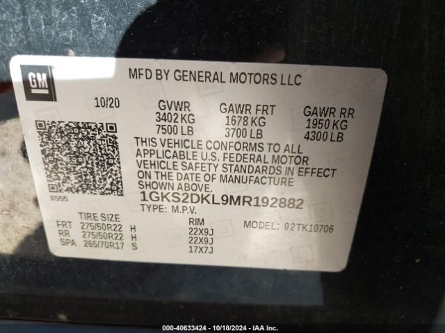 Photo 8 VIN: 1GKS2DKL9MR192882 - GMC YUKON 