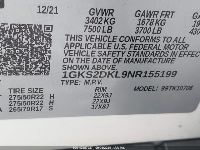 Photo 8 VIN: 1GKS2DKL9NR155199 - GMC YUKON 