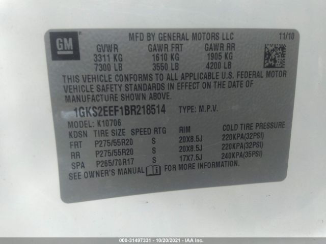 Photo 8 VIN: 1GKS2EEF1BR218514 - GMC YUKON 