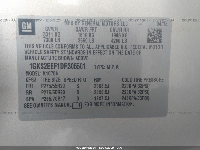 Photo 8 VIN: 1GKS2EEF1DR306501 - GMC YUKON 