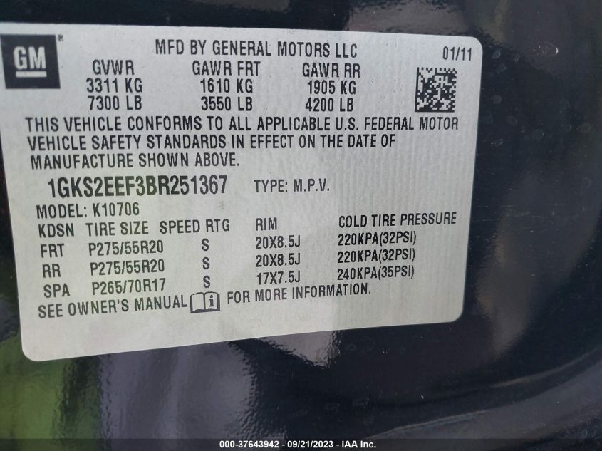 Photo 8 VIN: 1GKS2EEF3BR251367 - GMC YUKON 