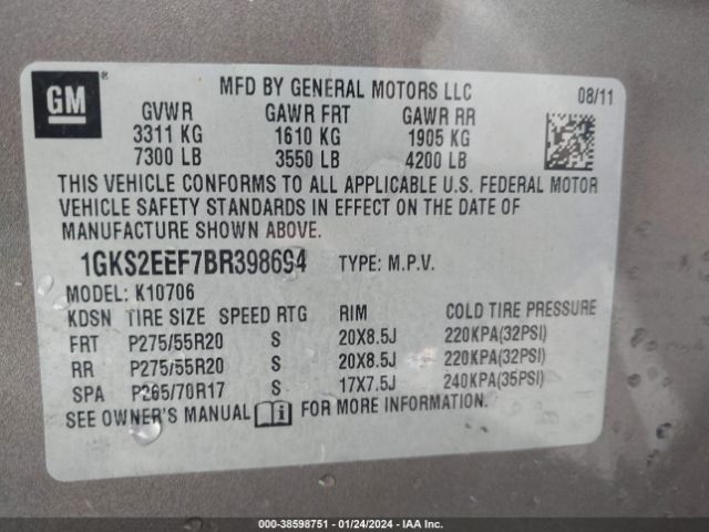 Photo 8 VIN: 1GKS2EEF7BR398694 - GMC YUKON 