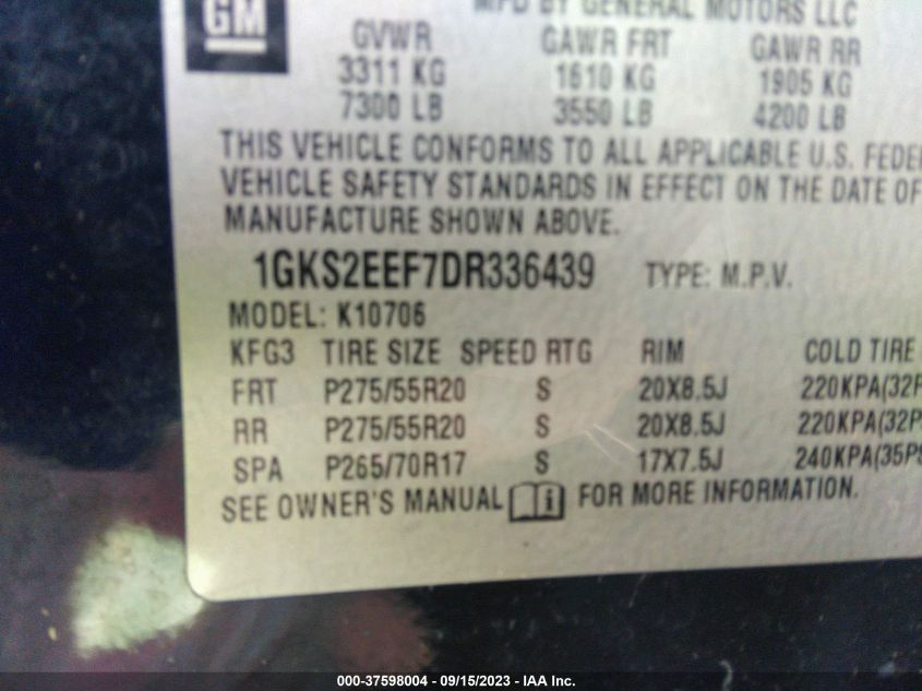 Photo 8 VIN: 1GKS2EEF7DR336439 - GMC YUKON 