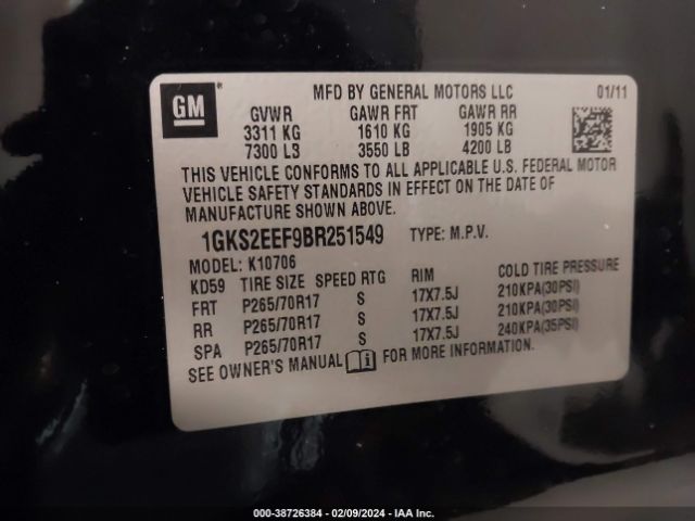 Photo 8 VIN: 1GKS2EEF9BR251549 - GMC YUKON 