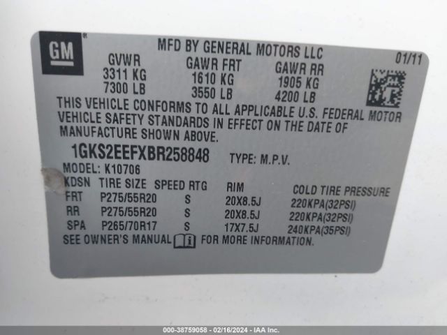 Photo 8 VIN: 1GKS2EEFXBR258848 - GMC YUKON 